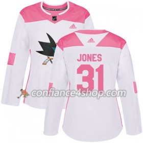 Adidas Maillot de Hockey San Jose Sharks Martin Jones 31 2017-2018 Blanc Rose Fashion Authentic - Femme